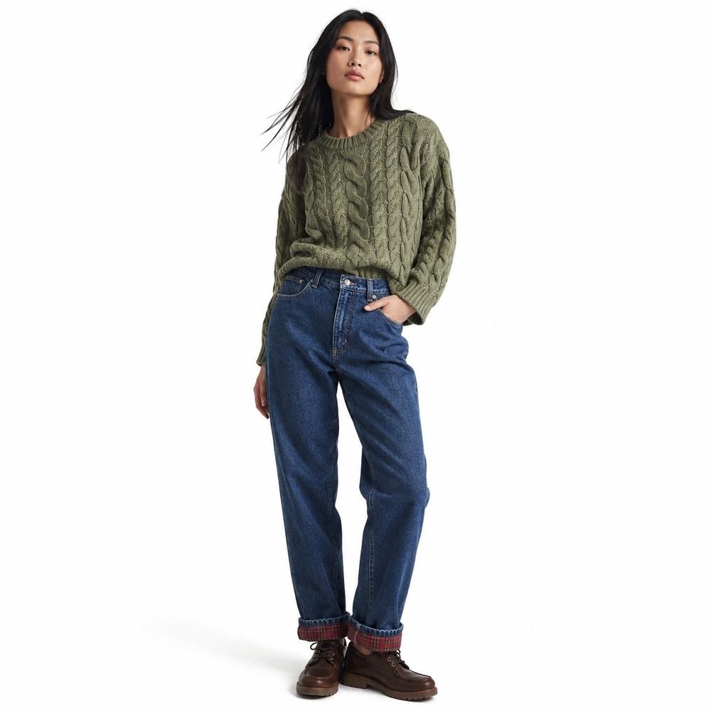 LL Bean Double L Relaxed Jeans Cotton Flannel Lined Blue Gorpcore Womens 6R